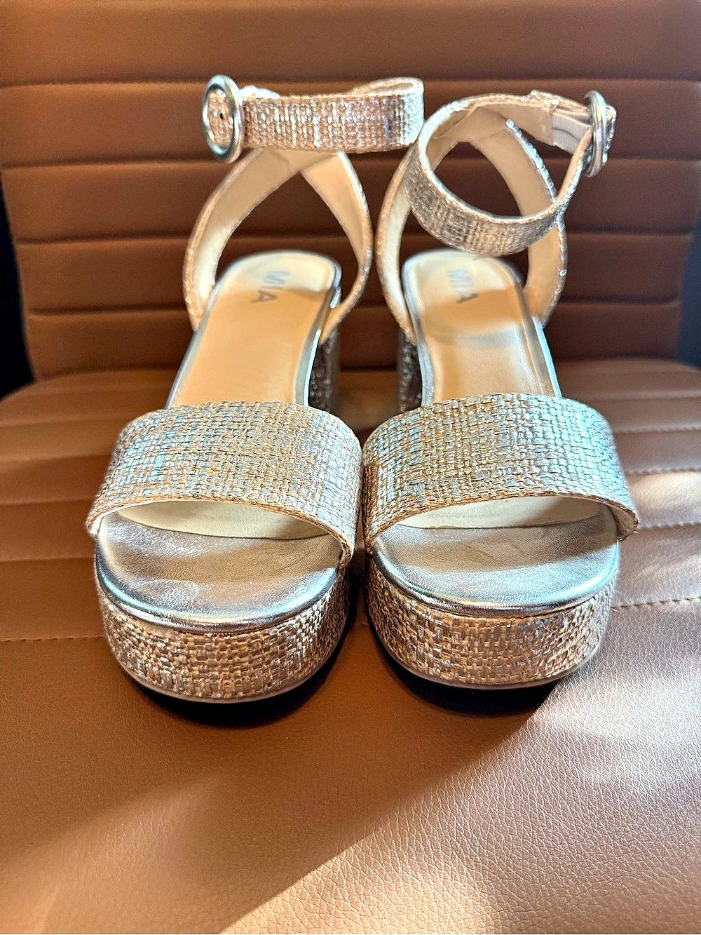 MIA Renee Platform Sandal Rhinestone Heels in Gold